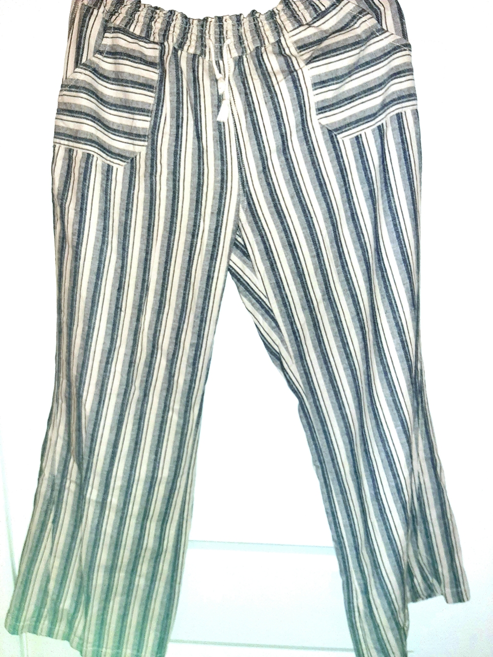 Striped Drawstring Linen-Blend Pants - Blue & White